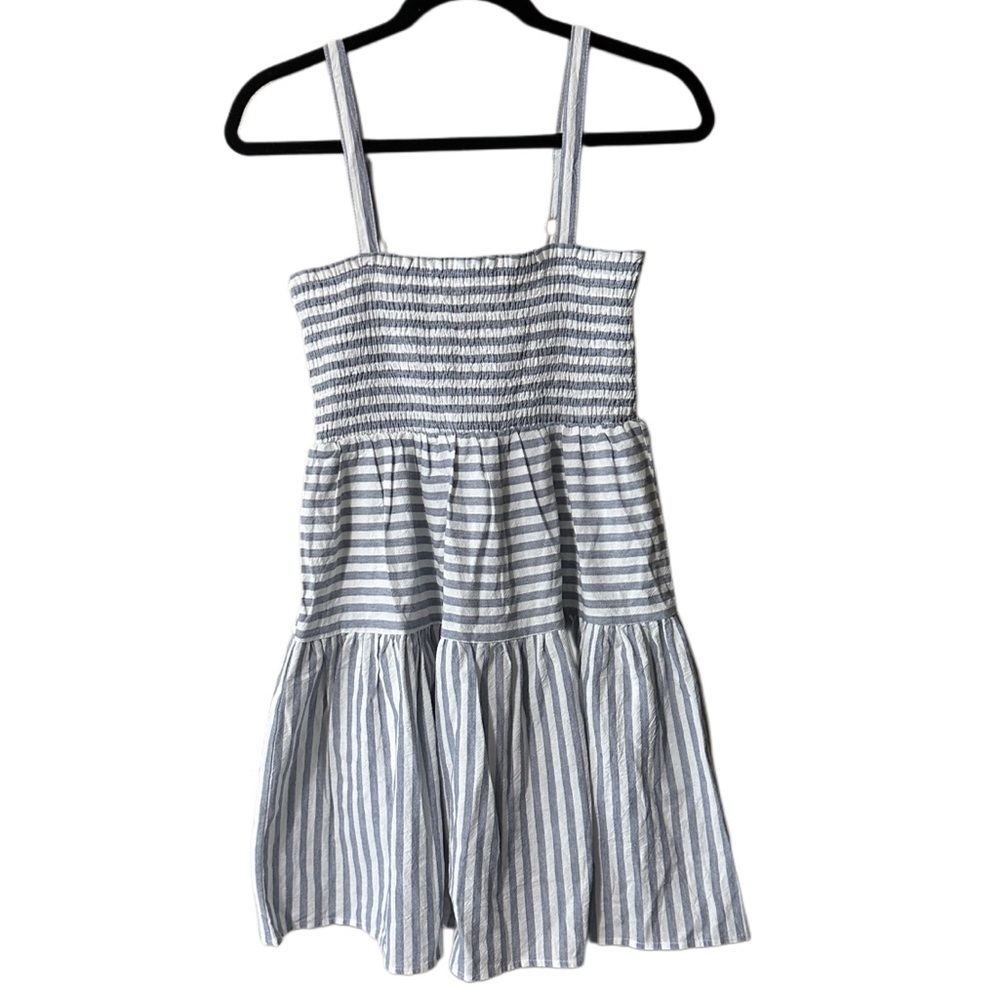Urban Outfitters Lumiere Blue Striped Linen Babydoll Dress